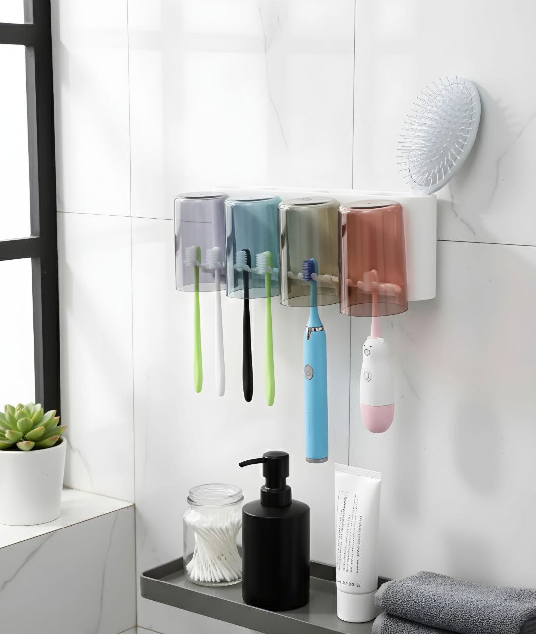 4 Cups Toothbrush Holder With Organiser